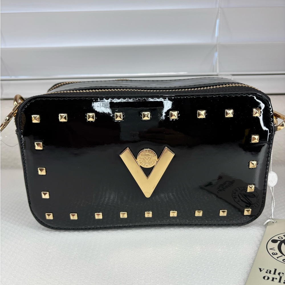 Valentino Orlandi Black Patent Camera Bag. NWT